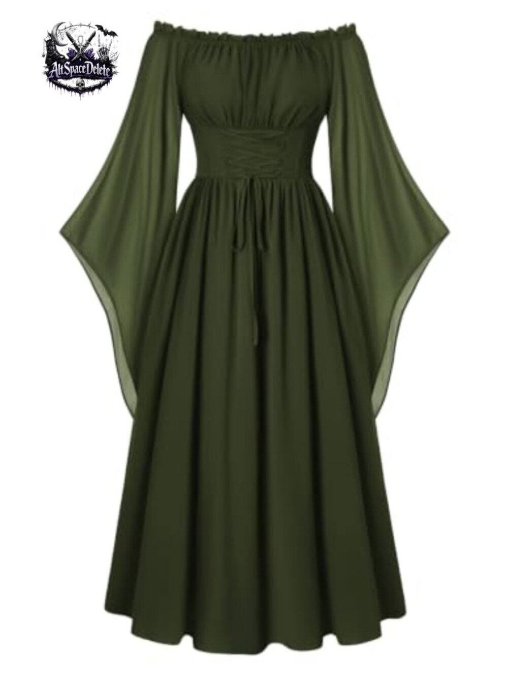 Renaissance Costume Dress Off Shoulder Chiffon Corset Waist Bell Sleeve